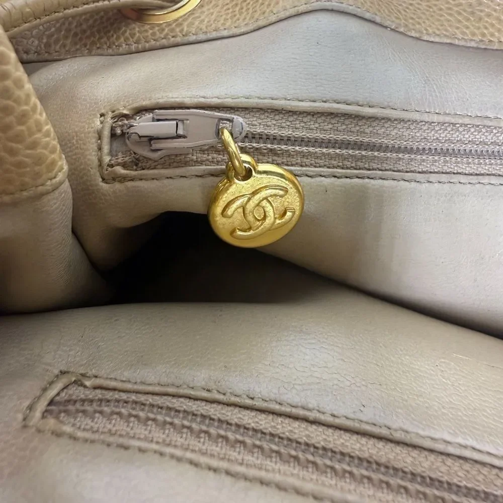 CHANEL Vintage Tan CC Logo Caviar Leather Backpack